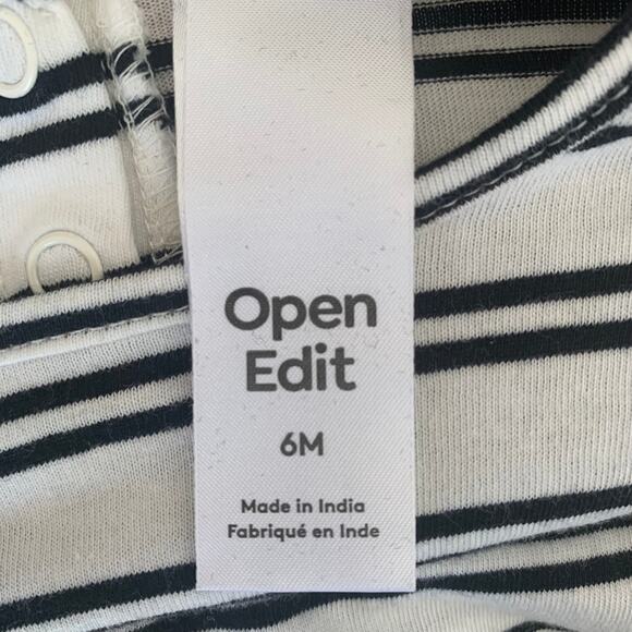 5/$25 NWT Open Edit Ivory Cloud Black Striped Tee Whole Wide World - Picture 3 of 6